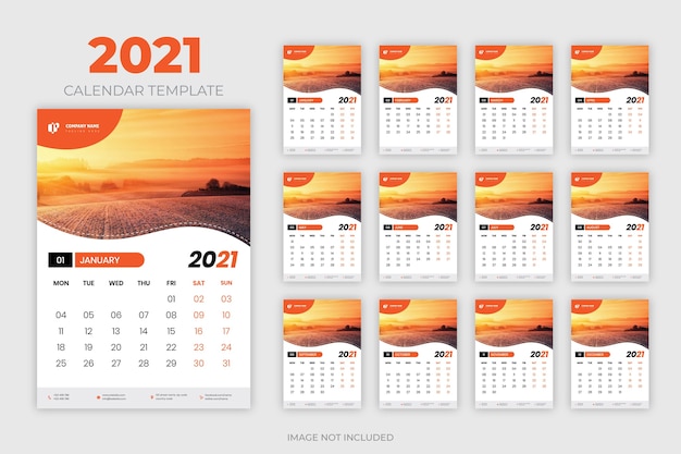 Plantilla de calendario de pared 2021