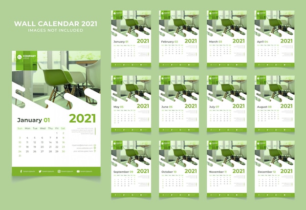 Vector plantilla de calendario de pared 2021