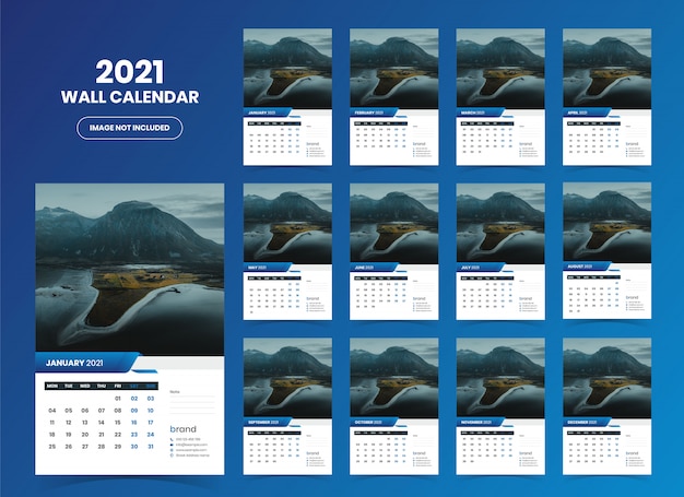 Plantilla Calendario de pared 2021