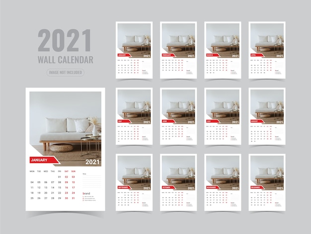 Plantilla calendario de pared 2021