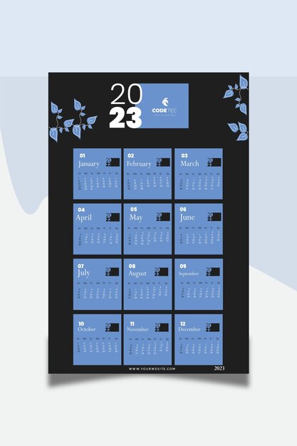 Plantilla de calendario de pared 2023