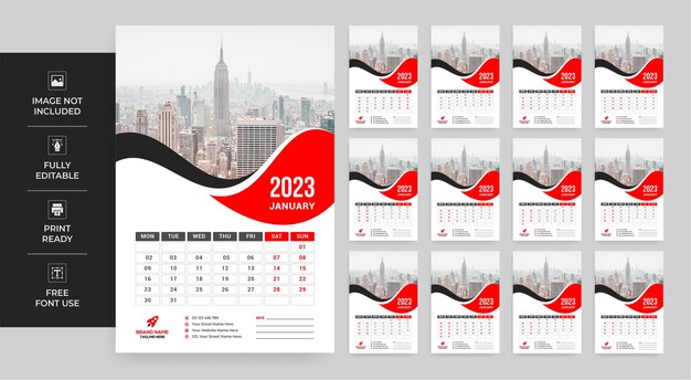 Plantilla de calendario de pared 2023