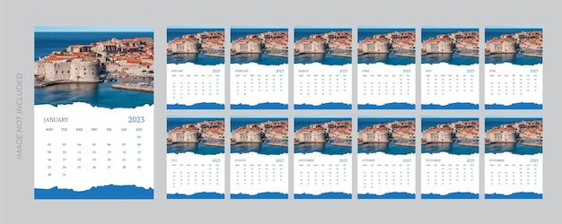 Plantilla de calendario de pared 2023