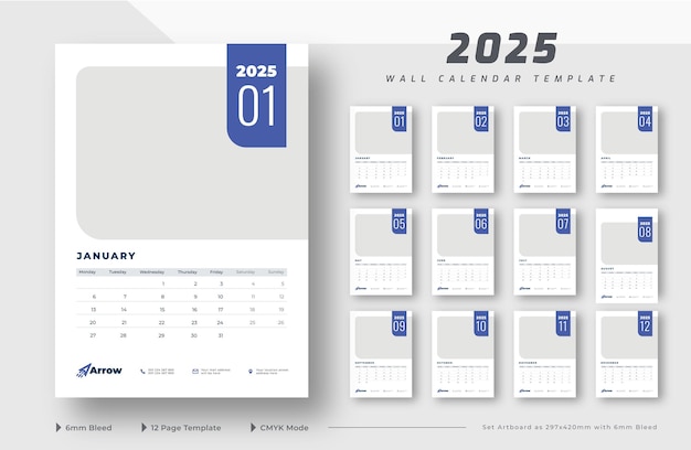 plantilla de calendario de pared 2025 para negocios corporativos