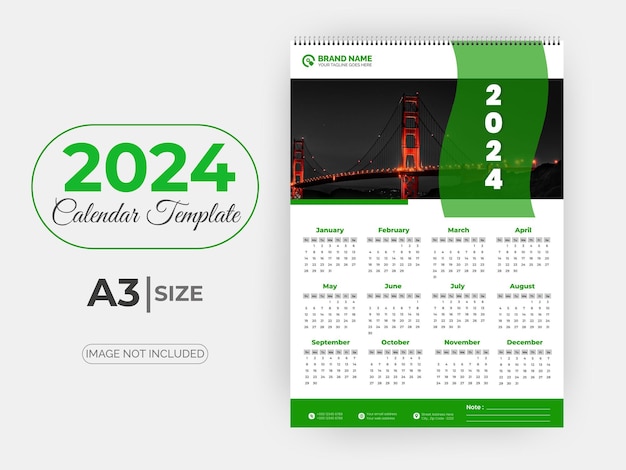 Plantilla de calendario de pared de año nuevo 2024