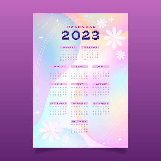 Plantilla de calendario de pared degradado 2023