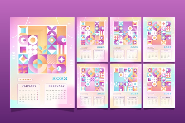 Vector plantilla de calendario de pared degradado 2023