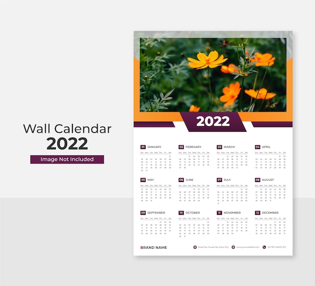 Plantilla de calendario de pared con impresión moderna de pared 2021 vector premium