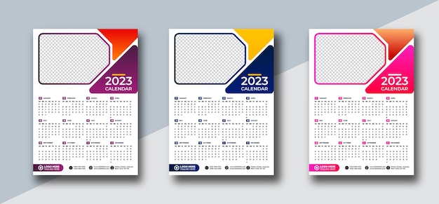 Plantilla de calendario de pared mensual para el año 2023. La semana comienza el domingo. Calendario de pared en un minimalista