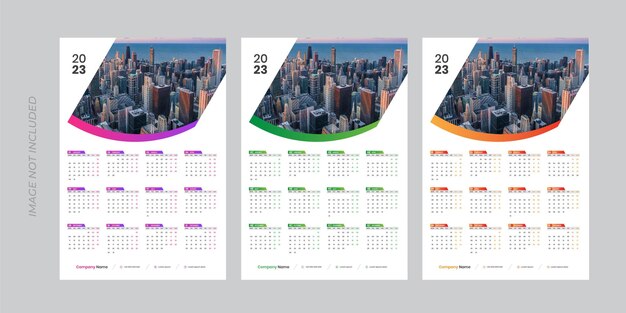 Plantilla de calendario de pared de una página para el año 2023