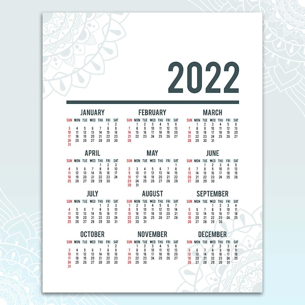 Plantilla de calendario de pared simple 2022