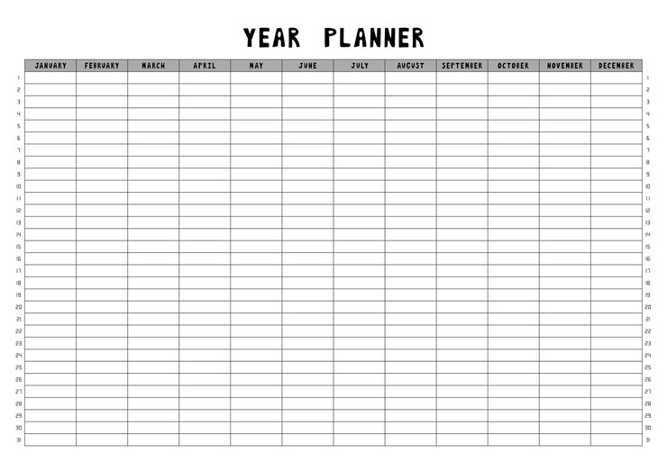 Vector plantilla de calendario del planificador del año para notas
