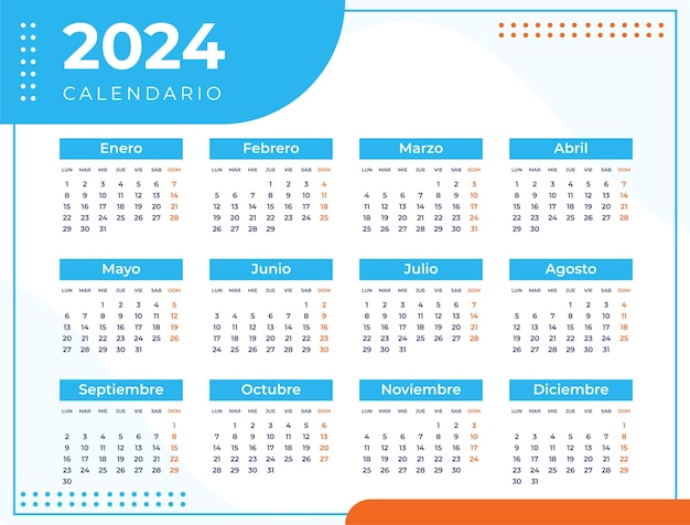 Vector plantilla de calendario plano 2024 en español