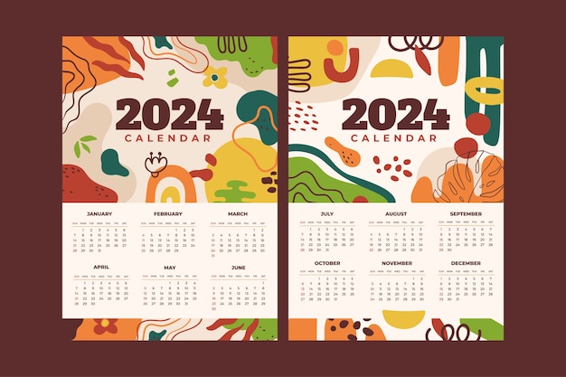 Vector plantilla de calendario plano 2024