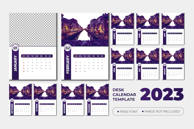 Plantilla de calendario púrpura 2023