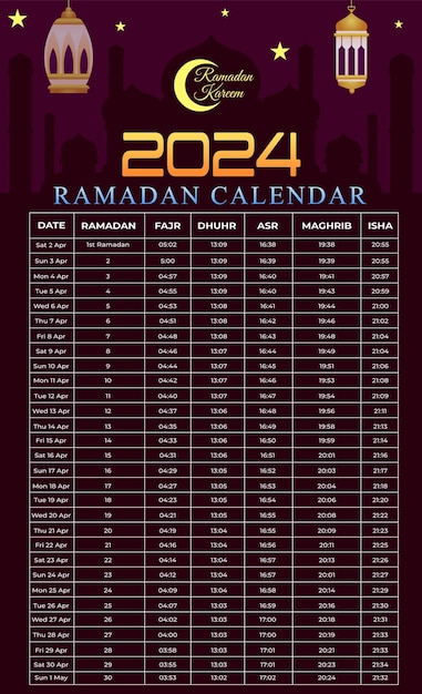 plantilla de calendario de Ramadán 2024 con gradiente vectorial