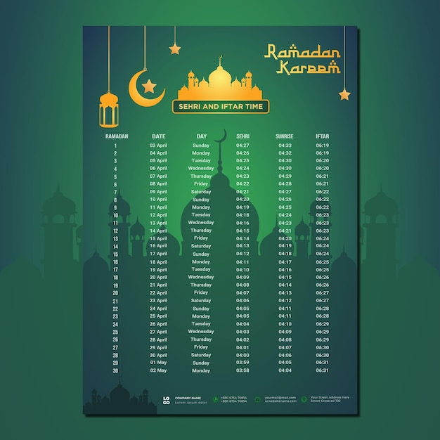 Plantilla de calendario de ramadán degradado