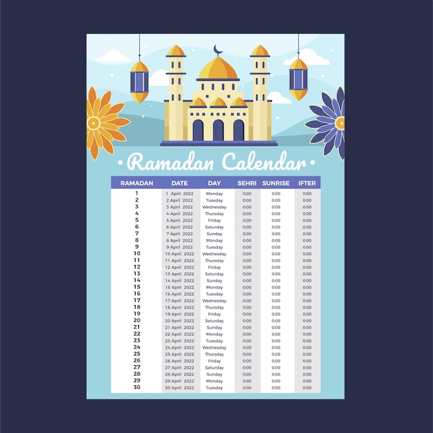 Plantilla de calendario de ramadán