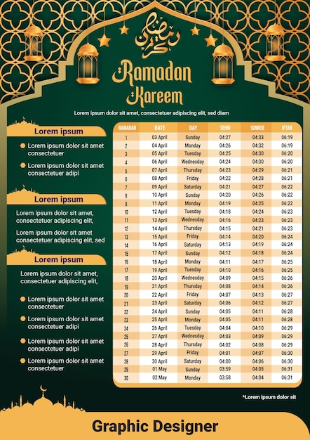 Plantilla de calendario realista de ramadán degradado