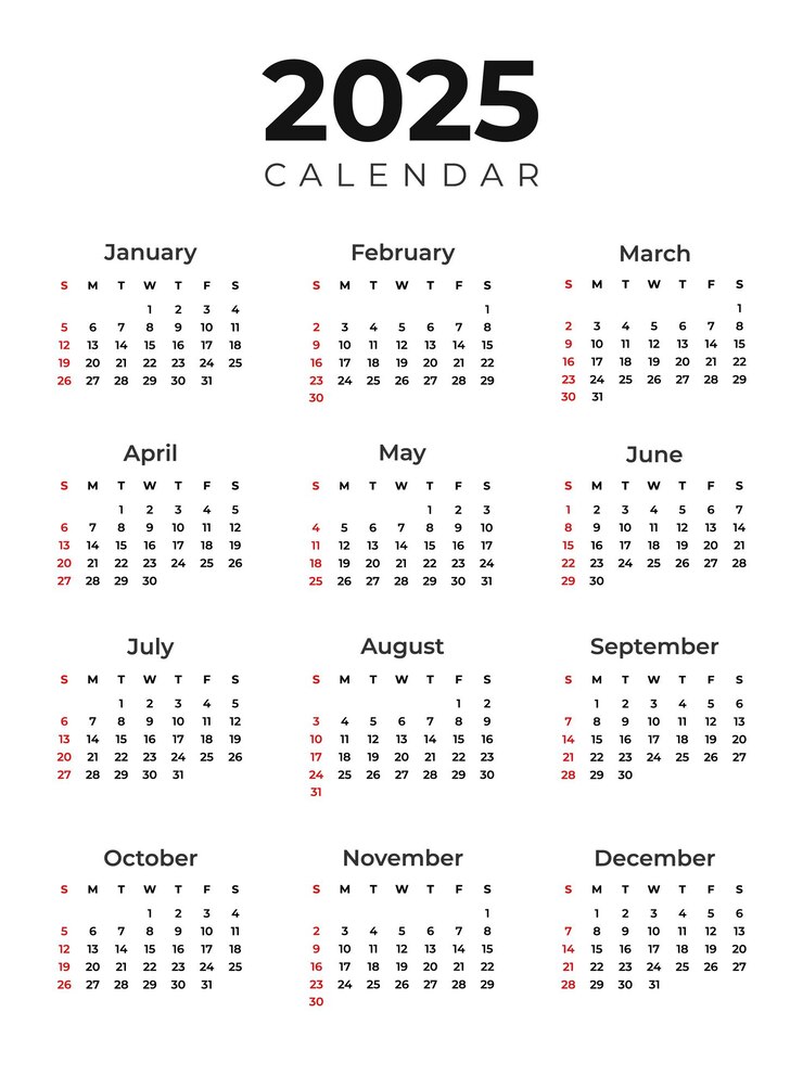 Vector plantilla de calendario simple de 2025 para el evento de año nuevo en español