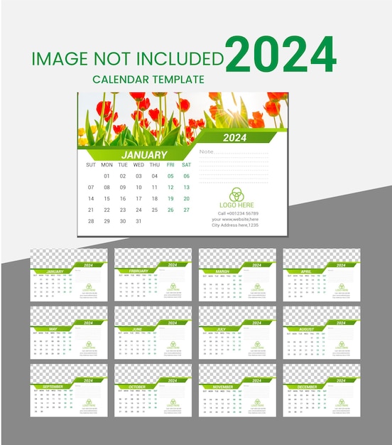 plantilla de calendario de tabla de calendario limpio para el nuevo año de 2024 Vector libre