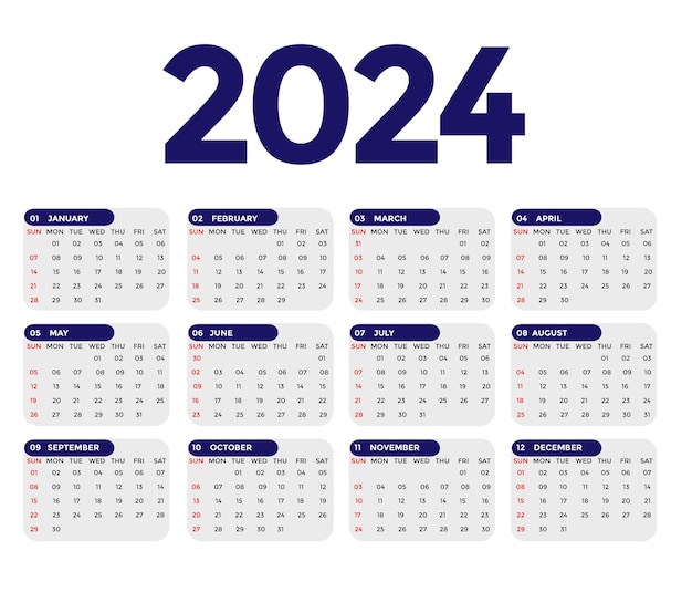 Vector plantilla de calendario de vector libre 2024 para papelería comercial