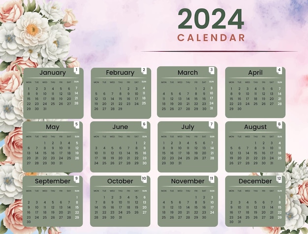 Plantilla de calendario vectorial 2024