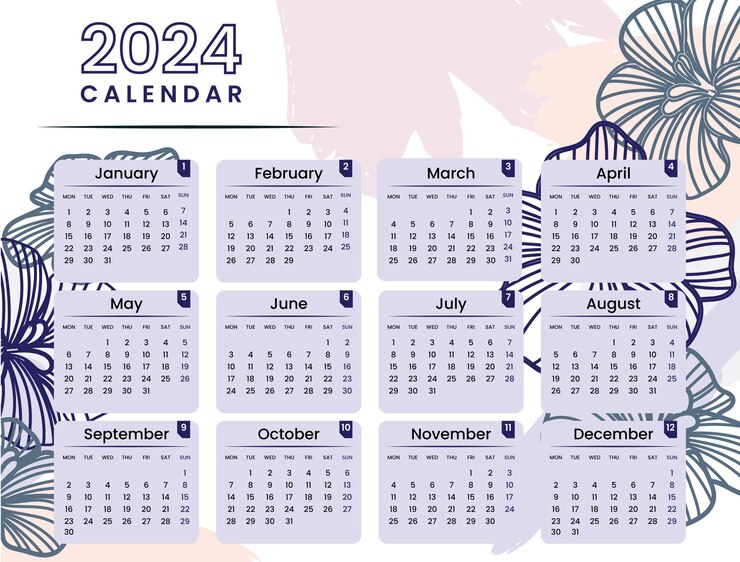 Plantilla de calendario vectorial 2024