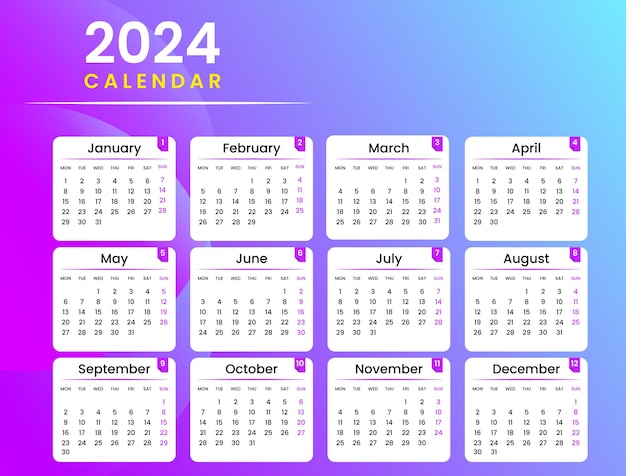 Plantilla de calendario vectorial 2024