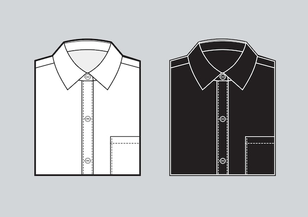 Plantilla de camisa doblada en blanco de los hombres. conjunto de dos camisas. camisas blancas y negras. vector