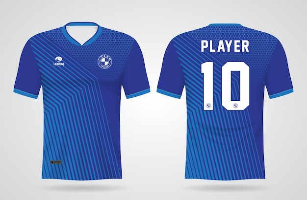 Plantilla de camiseta azul deportiva para uniformes de equipo y camiseta de fútbol