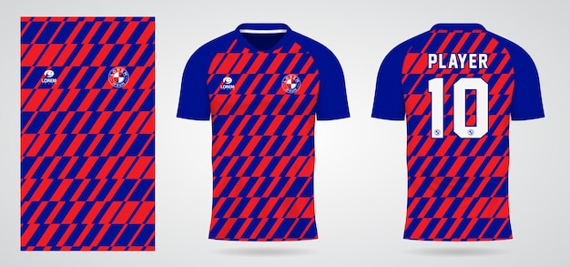 Plantilla de camiseta deportiva azul roja para uniformes de equipo y diseño de camiseta de fútbol