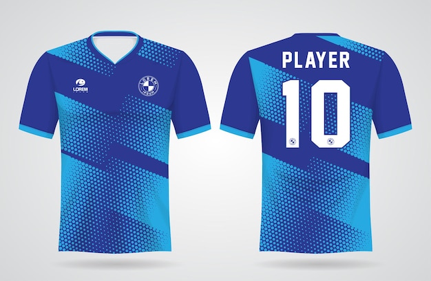 Plantilla de camiseta deportiva azul para uniformes de equipo y diseño de camiseta de fútbol