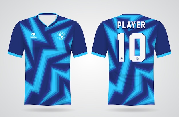 Plantilla de camiseta deportiva azul para uniformes de equipo y diseño de camiseta de fútbol
