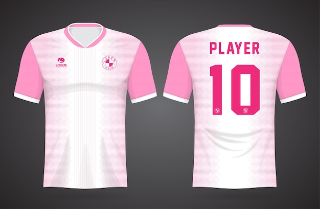 Vector plantilla de camiseta deportiva blanca y rosa para uniformes de equipos y diseño de camisetas de fútbol