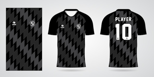 Plantilla de camiseta deportiva negra para uniformes de equipo y diseño de camiseta de fútbol