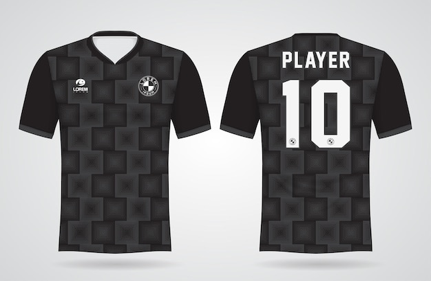 Plantilla de camiseta deportiva negra para uniformes de equipo y diseño de camiseta de fútbol