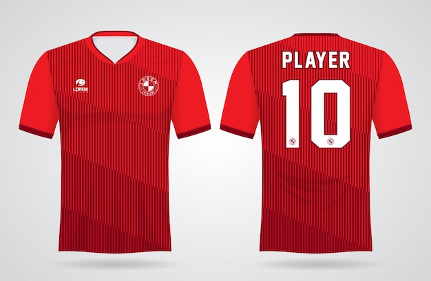 Plantilla de camiseta deportiva roja para uniformes de equipo y diseño de camiseta de fútbol