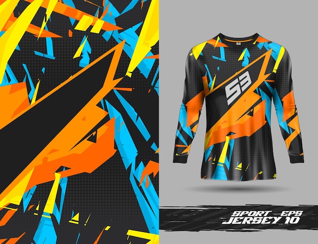 Vector plantilla de camiseta de manga larga para fondo de deportes extremos, diseño de camiseta de carreras, ciclismo de fútbol y camiseta de motocross