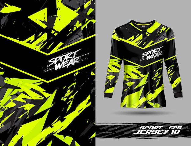 Plantilla de camiseta de manga larga para fondo de deportes extremos, diseño de camiseta de carreras, ciclismo de fútbol y camiseta de motocross