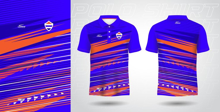 Plantilla de camiseta de sublimación deportiva de polo rojo azul