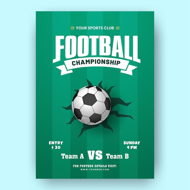 Vector plantilla de campeonato de fútbol o diseño de folleto en color verde