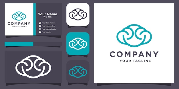 Plantilla de carta de logotipo de cerebro con concepto moderno y tarjeta de visita Vector Premium