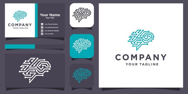Plantilla de carta de logotipo de cerebro con concepto moderno y tarjeta de visita Vector Premium