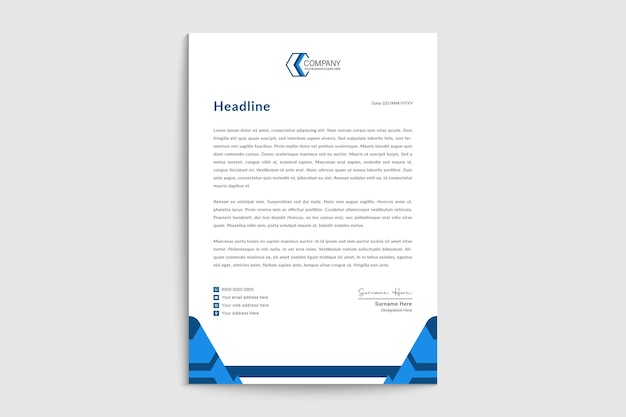 Plantilla de carta con membrete azul