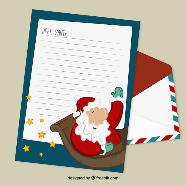 Plantilla de carta navideña con ilustración de santa claus