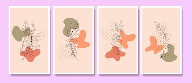 plantilla de cartel boho de arte de línea tropical de flor moderna