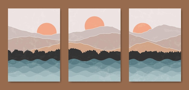 Plantilla de cartel boho paisaje moderno de mediados de siglo contemporáneo abstracto.