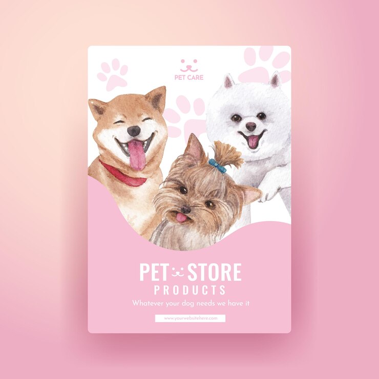 Plantilla de cartel con concepto de perro lindo, estilo acuarela