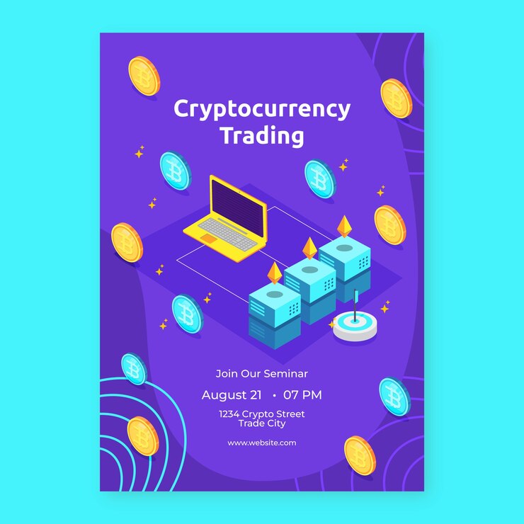 Vector plantilla de cartel criptográfico vertical plano